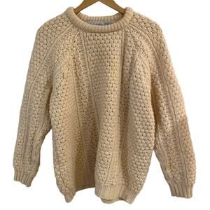 Patrick Malin 100% Pure Wool Fishermen's Thick Sweater Cable Knit Cream Mens L